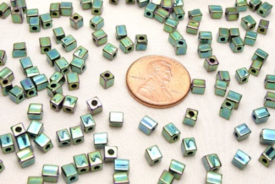 Metallic Dark Green Iris: Miyuki 4x4 Cubes - 