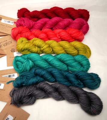 Top to bottom: Carmine, Fuchsia, Juanita, Spirulina, Tahiti, Teal, Kohl