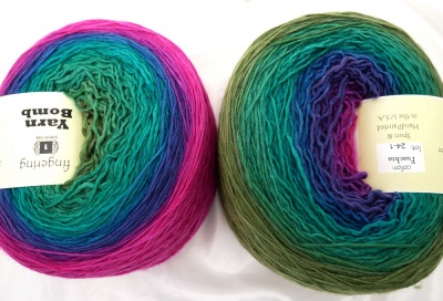 Two are shown here as they are wound in opposite directions of the colorway.  One will be in your kit.